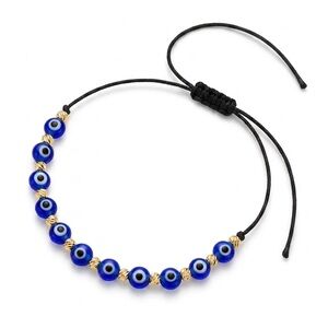 Evil Eye Beaded Adjustable Bracelet - Blue and Gold